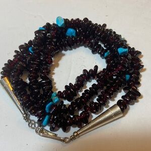 Native American Garnet Chips/Turquoise Accents Beaded Heisi Necklace